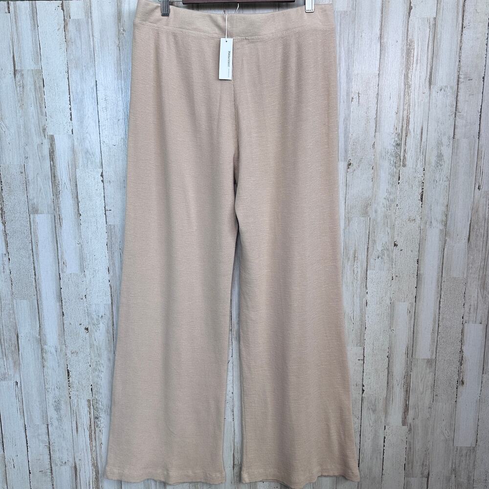 NWT James Perse 100 Cotton Waffle Wide Leg Lounge Pants XL Tan MSRP 225 - Picture 2 of 10